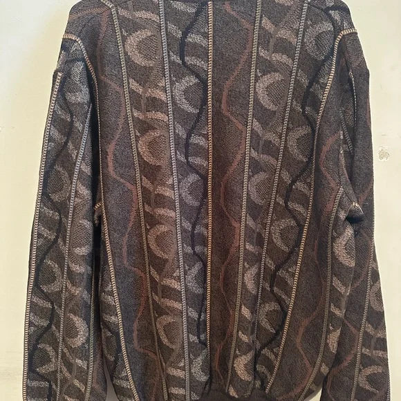 St Croix Jacquard Knit V-Neck 3D Sweater With Snoodle Men’s Large Black Twist